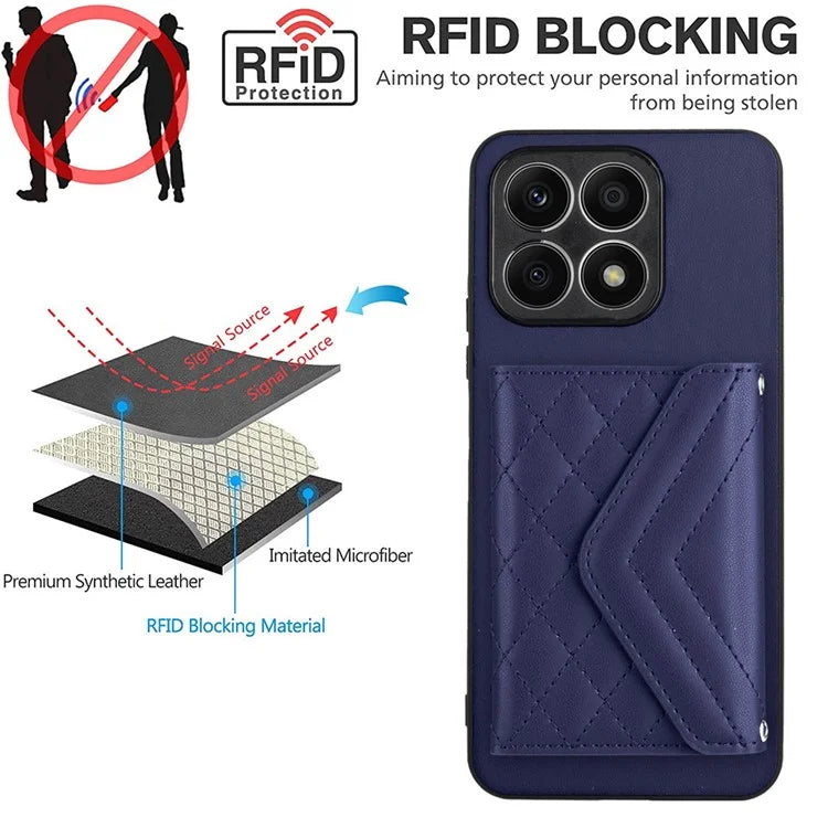 YB Leather Coating Series-8 For Honor X8a 4G Kickstand Case RFID Blocking Leather Back Cover