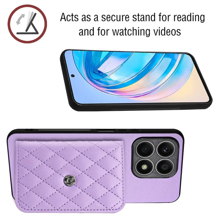 YB Leather Coating Series-8 For Honor X8a 4G Kickstand Case RFID Blocking Leather Back Cover