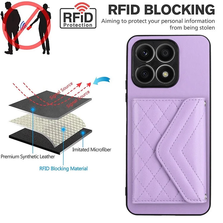 YB Leather Coating Series-8 For Honor X8a 4G Kickstand Case RFID Blocking Leather Back Cover