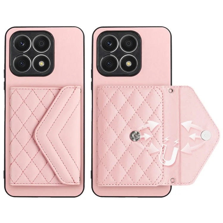 YB Leather Coating Series-8 For Honor X8a 4G Kickstand Case RFID Blocking Leather Back Cover