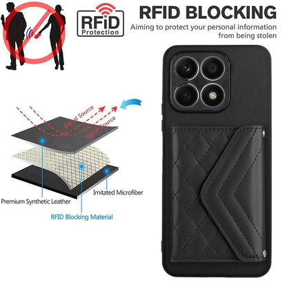 YB Leather Coating Series-8 For Honor X8a 4G Kickstand Case RFID Blocking Leather Back Cover