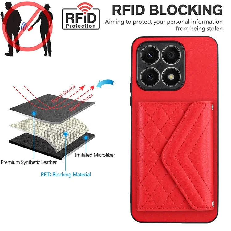 YB Leather Coating Series-8 For Honor X8a 4G Kickstand Case RFID Blocking Leather Back Cover