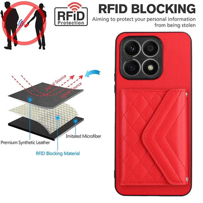 YB Leather Coating Series-8 For Honor X8a 4G Kickstand Case RFID Blocking Leather Back Cover