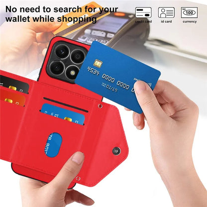YB Leather Coating Series-8 For Honor X8a 4G Kickstand Case RFID Blocking Leather Back Cover