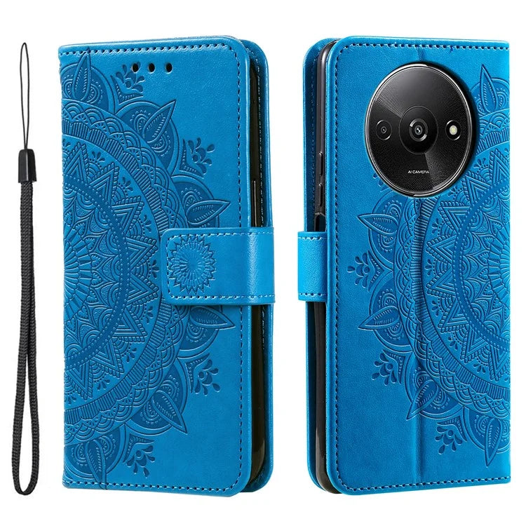 For Xiaomi Redmi A3 Case Mandala Flower Imprinted Drop Resistant Leather Phone Wallet Cover