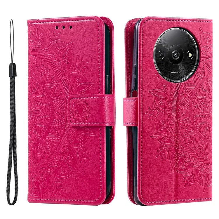 For Xiaomi Redmi A3 Case Mandala Flower Imprinted Drop Resistant Leather Phone Wallet Cover
