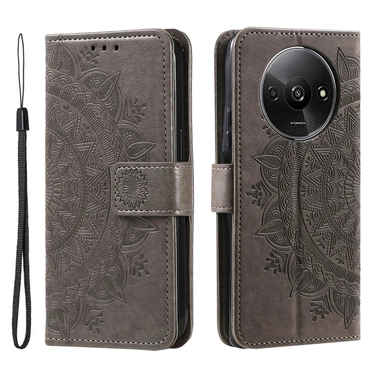 For Xiaomi Redmi A3 Case Mandala Flower Imprinted Drop Resistant Leather Phone Wallet Cover