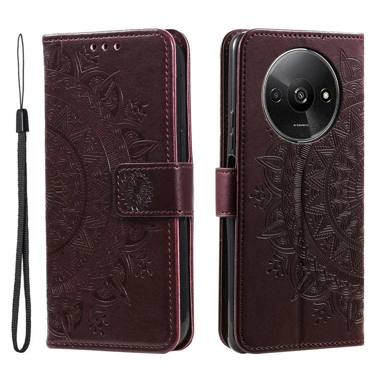 For Xiaomi Redmi A3 Case Mandala Flower Imprinted Drop Resistant Leather Phone Wallet Cover