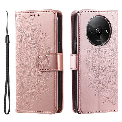 For Xiaomi Redmi A3 Case Mandala Flower Imprinted Drop Resistant Leather Phone Wallet Cover Gold