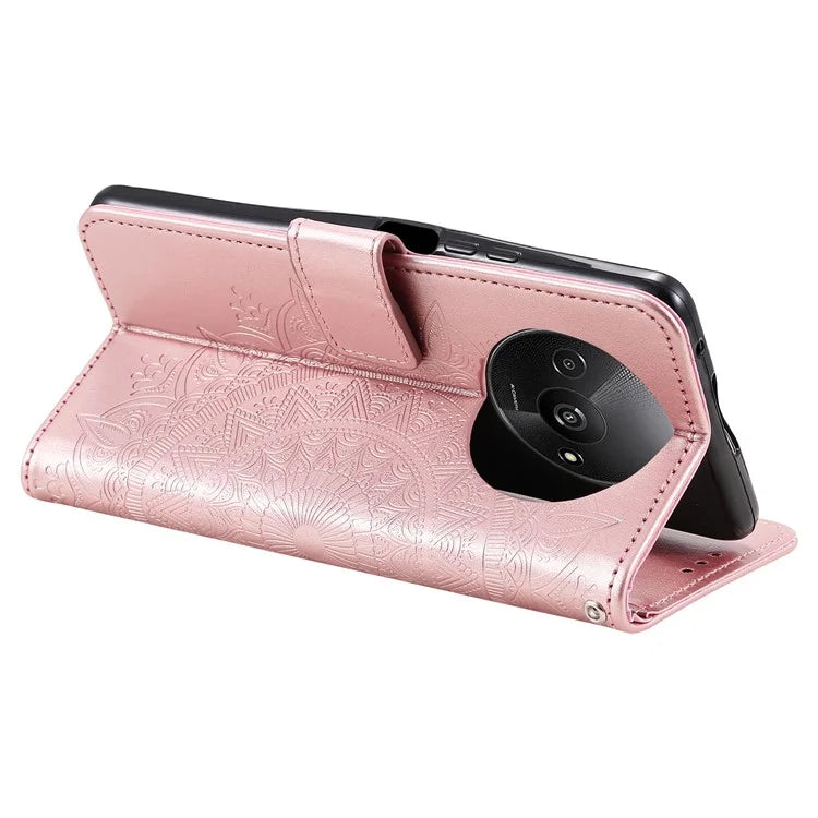 For Xiaomi Redmi A3 Case Mandala Flower Imprinted Drop Resistant Leather Phone Wallet Cover Gold