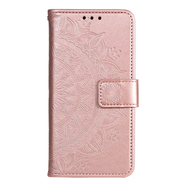 For Xiaomi Redmi A3 Case Mandala Flower Imprinted Drop Resistant Leather Phone Wallet Cover Gold