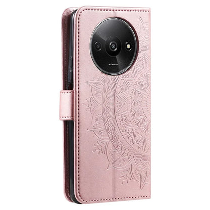 For Xiaomi Redmi A3 Case Mandala Flower Imprinted Drop Resistant Leather Phone Wallet Cover Gold