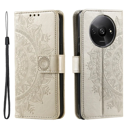 For Xiaomi Redmi A3 Case Mandala Flower Imprinted Drop Resistant Leather Phone Wallet Cover