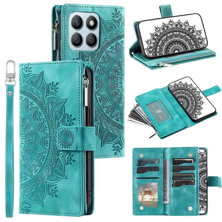 For Honor X8b 4G Case PU Leather Mandala Pattern Imprinted Design Phone Cover