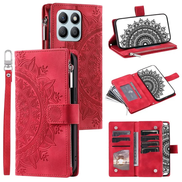 For Honor X8b 4G Case PU Leather Mandala Pattern Imprinted Design Phone Cover