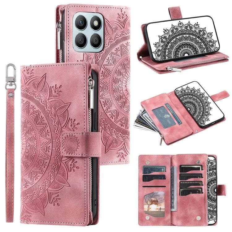 For Honor X8b 4G Case PU Leather Mandala Pattern Imprinted Design Phone Cover