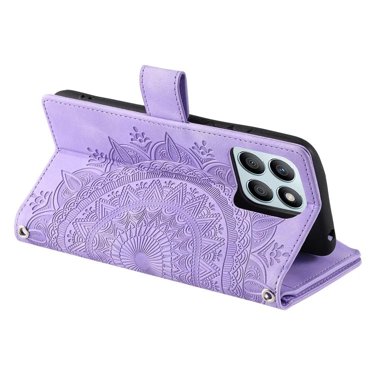 For Honor X8b 4G Case PU Leather Mandala Pattern Imprinted Design Phone Cover