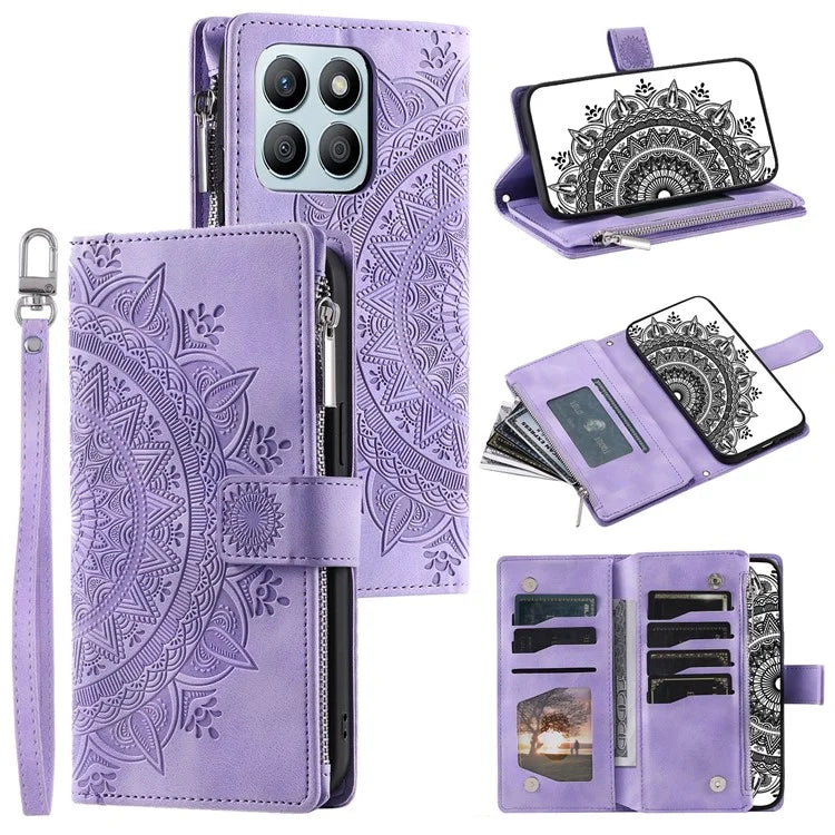For Honor X8b 4G Case PU Leather Mandala Pattern Imprinted Design Phone Cover