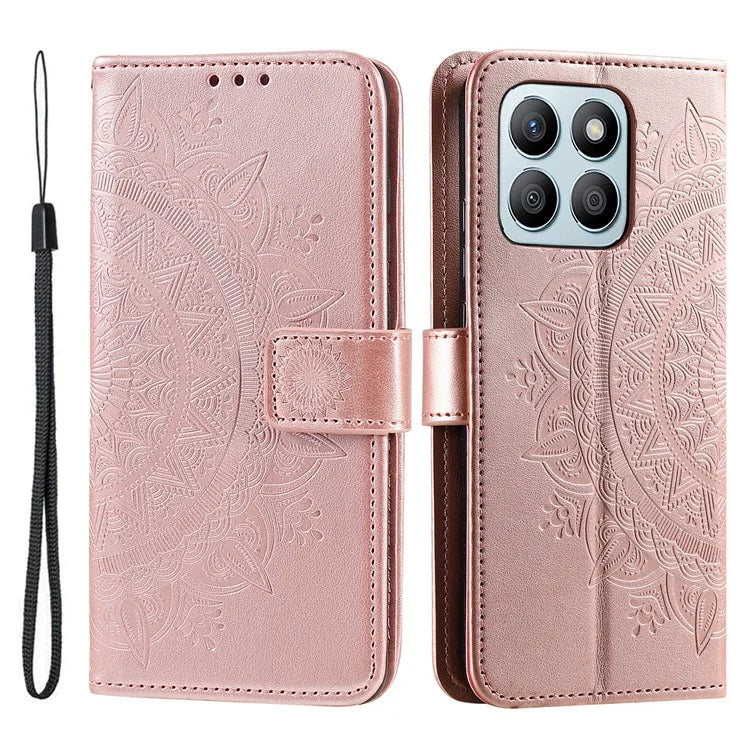 For Honor X8b 4G Case PU Leather Card Holder Mandala Imprinted Shockproof Cover