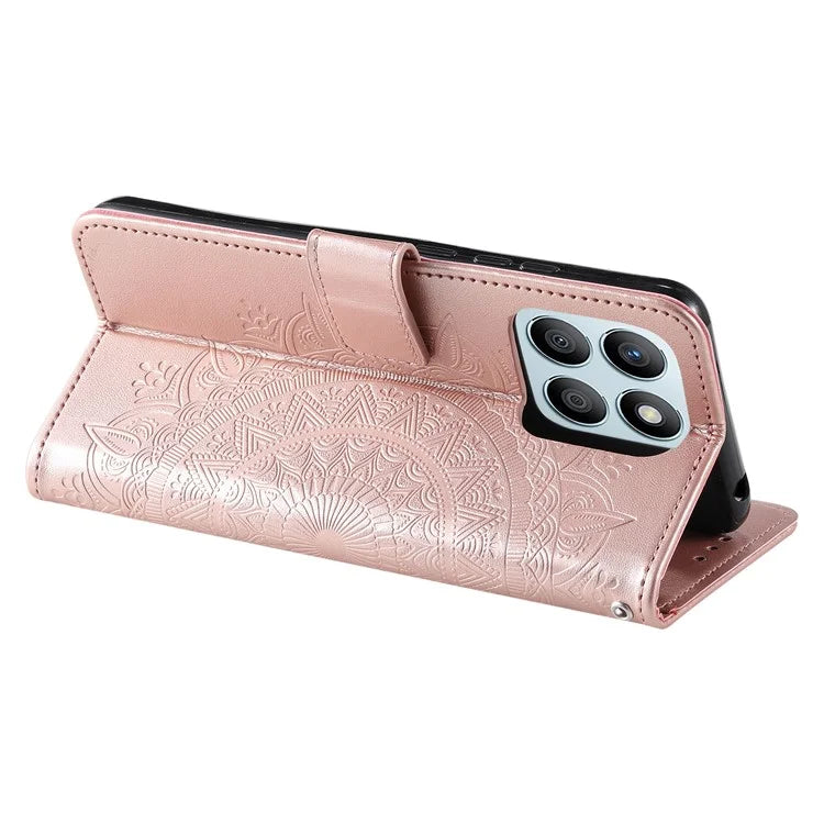 For Honor X8b 4G Case PU Leather Card Holder Mandala Imprinted Shockproof Cover