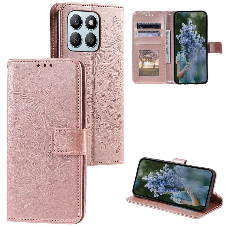 For Honor X8b 4G Case PU Leather Card Holder Mandala Imprinted Shockproof Cover