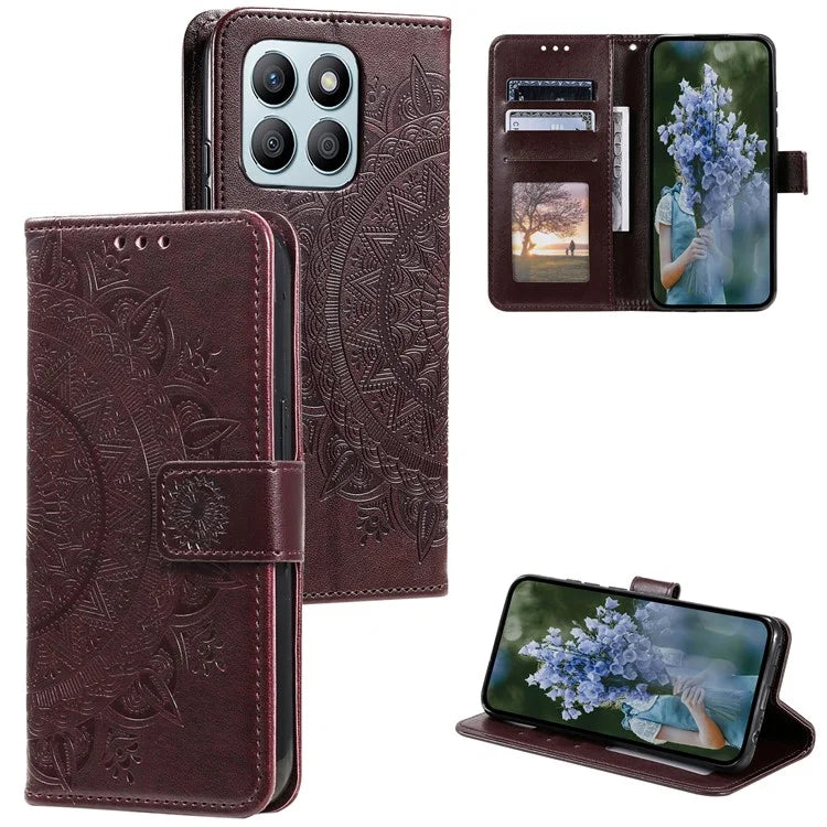 For Honor X8b 4G Case PU Leather Card Holder Mandala Imprinted Shockproof Cover