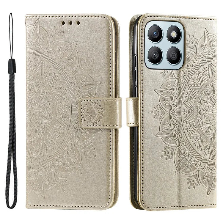 For Honor X8b 4G Case PU Leather Card Holder Mandala Imprinted Shockproof Cover