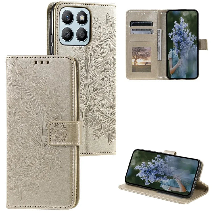 For Honor X8b 4G Case PU Leather Card Holder Mandala Imprinted Shockproof Cover