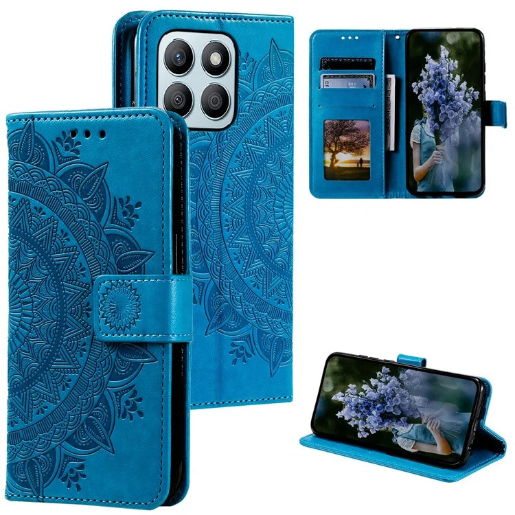 For Honor X8b 4G Case PU Leather Card Holder Mandala Imprinted Shockproof Cover