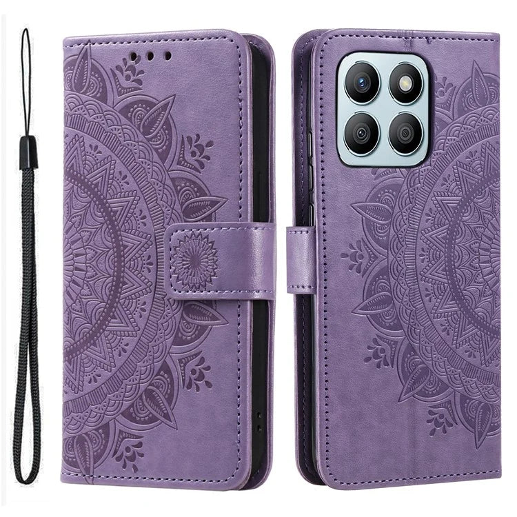 For Honor X8b 4G Case PU Leather Card Holder Mandala Imprinted Shockproof Cover