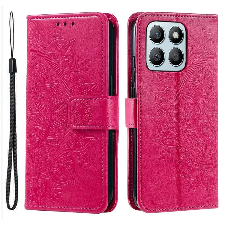 For Honor X8b 4G Case PU Leather Card Holder Mandala Imprinted Shockproof Cover