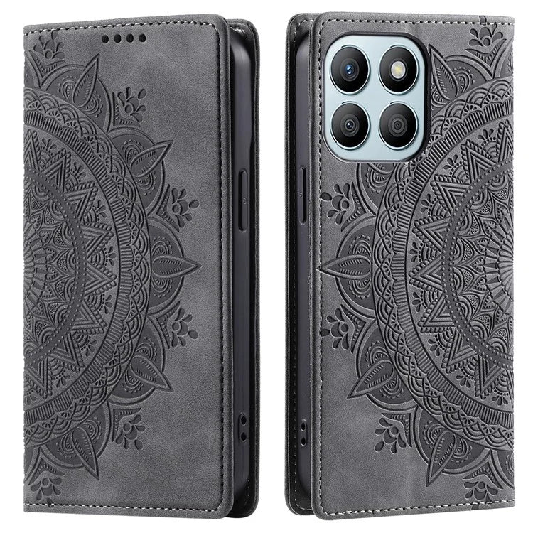 For Honor X8b 4G Wallet Phone Cover Imprinted Flower Pattern Leather Case