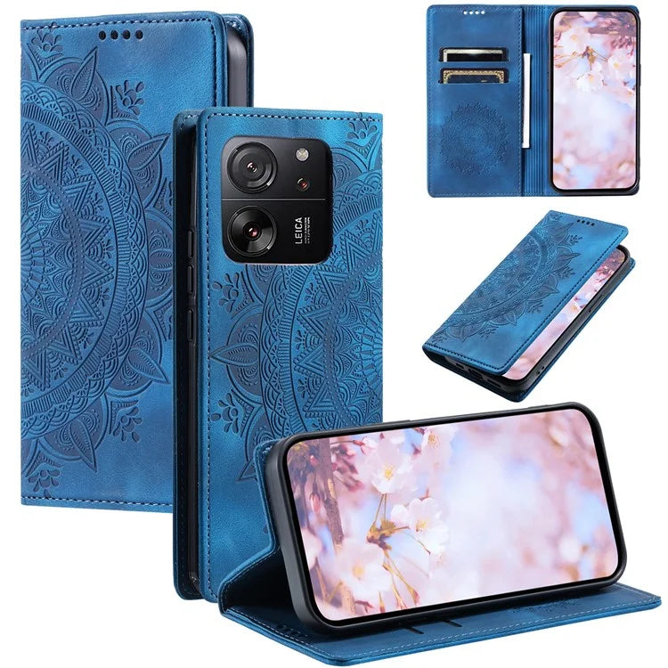 For Xiaomi 13T / 13T Pro / Redmi K60 Ultra Wallet Imprinted Flower Pattern Leather Case Phone Cover