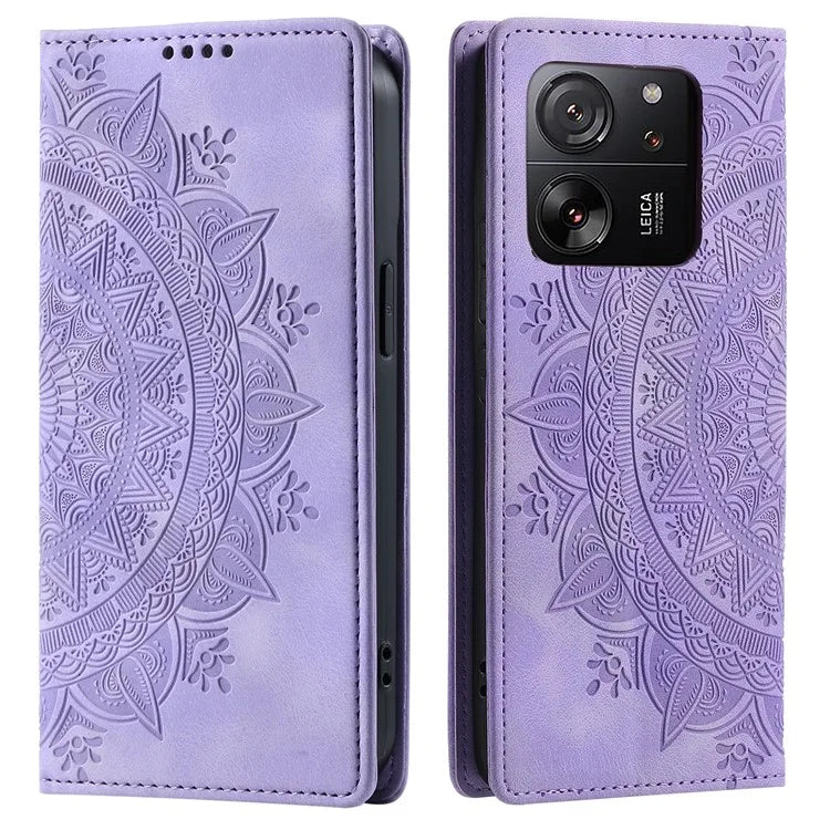 For Xiaomi 13T / 13T Pro / Redmi K60 Ultra Wallet Imprinted Flower Pattern Leather Case Phone Cover