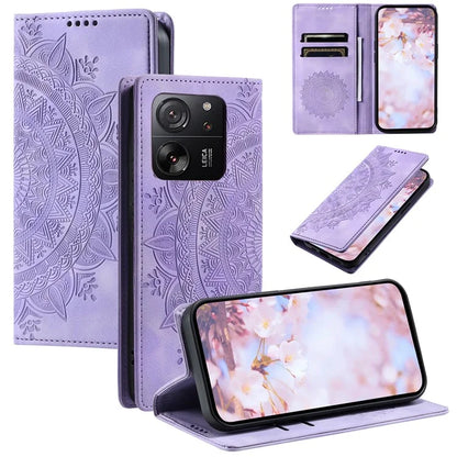 For Xiaomi 13T / 13T Pro / Redmi K60 Ultra Wallet Imprinted Flower Pattern Leather Case Phone Cover