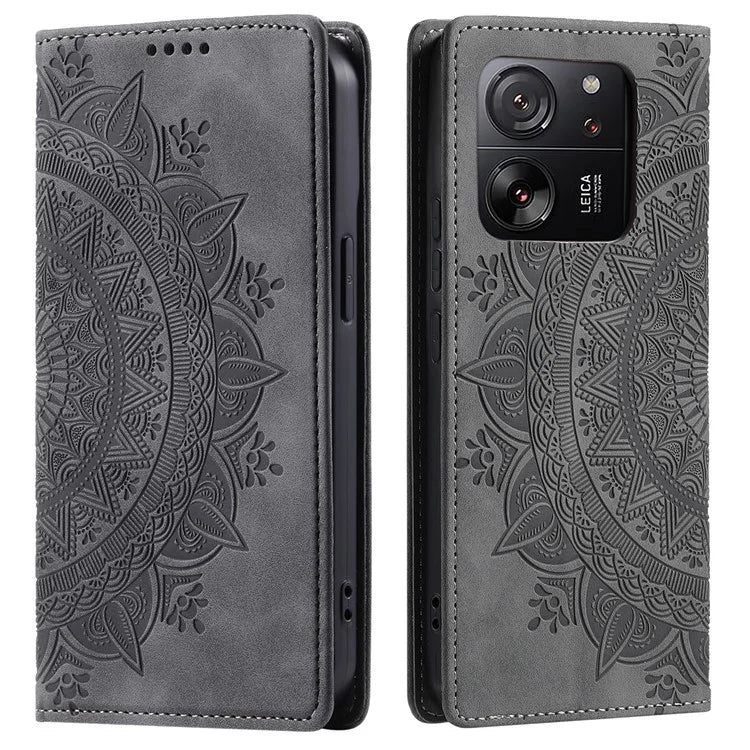 For Xiaomi 13T / 13T Pro / Redmi K60 Ultra Wallet Imprinted Flower Pattern Leather Case Phone Cover