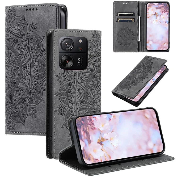 For Xiaomi 13T / 13T Pro / Redmi K60 Ultra Wallet Imprinted Flower Pattern Leather Case Phone Cover