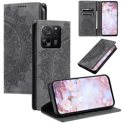 For Xiaomi 13T / 13T Pro / Redmi K60 Ultra Wallet Imprinted Flower Pattern Leather Case Phone Cover