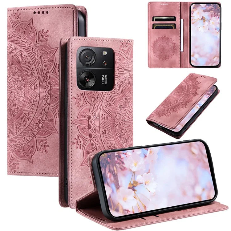 For Xiaomi 13T / 13T Pro / Redmi K60 Ultra Wallet Imprinted Flower Pattern Leather Case Phone Cover