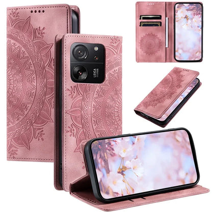 For Xiaomi 13T / 13T Pro / Redmi K60 Ultra Wallet Imprinted Flower Pattern Leather Case Phone Cover