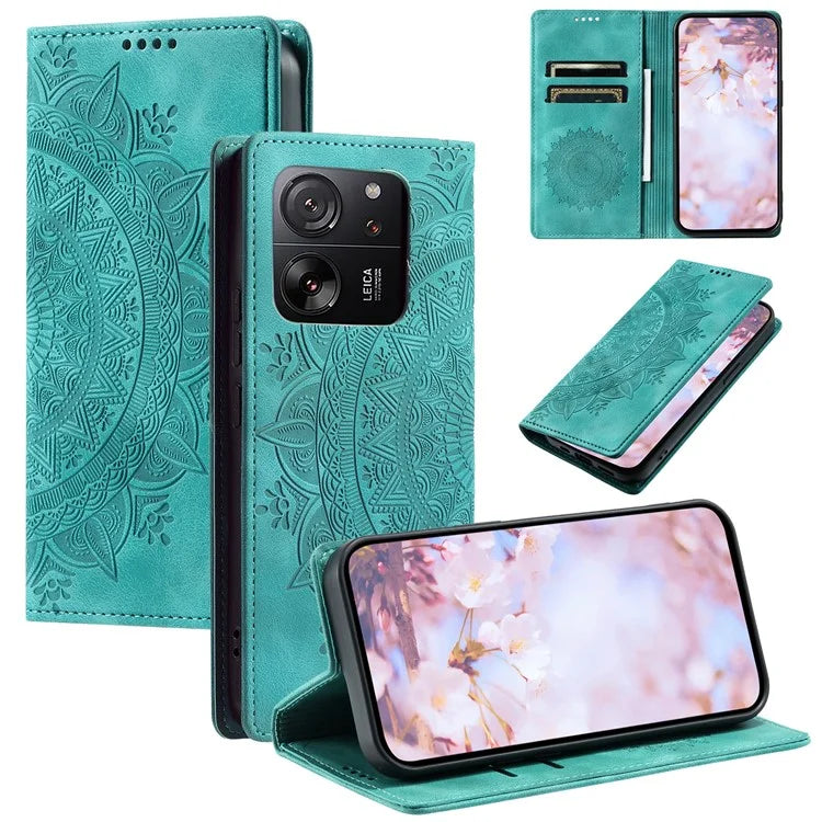 For Xiaomi 13T / 13T Pro / Redmi K60 Ultra Wallet Imprinted Flower Pattern Leather Case Phone Cover