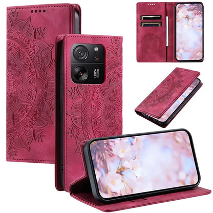 For Xiaomi 13T / 13T Pro / Redmi K60 Ultra Wallet Imprinted Flower Pattern Leather Case Phone Cover