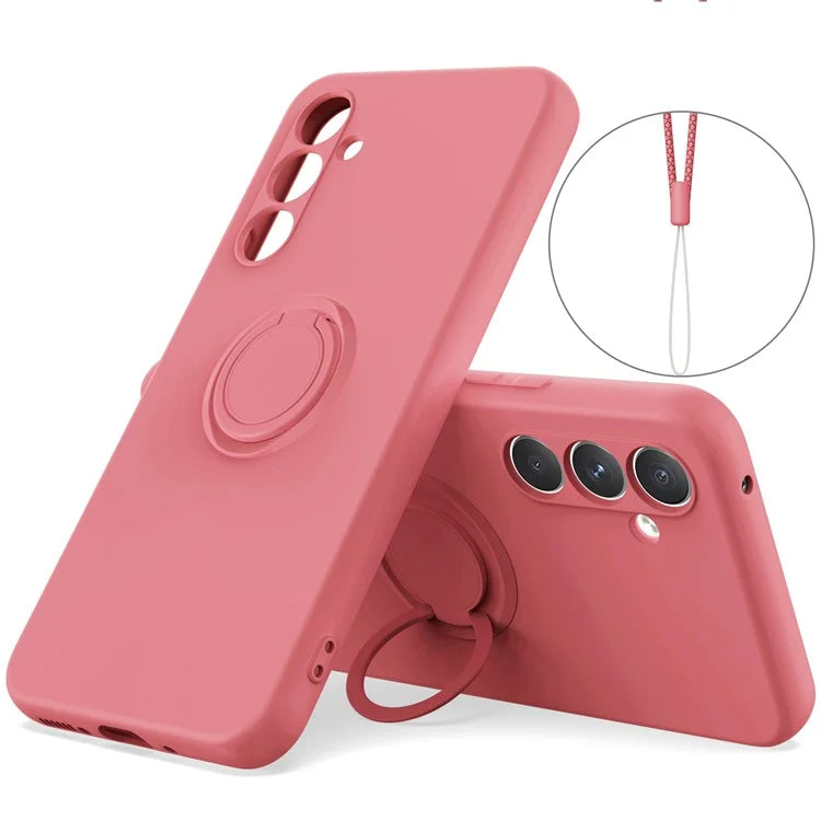 For Samsung Galaxy A05s 4G Liquid Silicone Case Ring Kickstand Cover with Strap