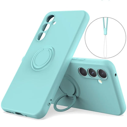 For Samsung Galaxy A05s 4G Liquid Silicone Case Ring Kickstand Cover with Strap