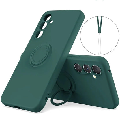 For Samsung Galaxy A05s 4G Liquid Silicone Case Ring Kickstand Cover with Strap