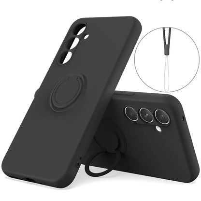 For Samsung Galaxy A05s 4G Liquid Silicone Case Ring Kickstand Cover with Strap