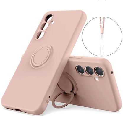 For Samsung Galaxy A05s 4G Liquid Silicone Case Ring Kickstand Cover with Strap