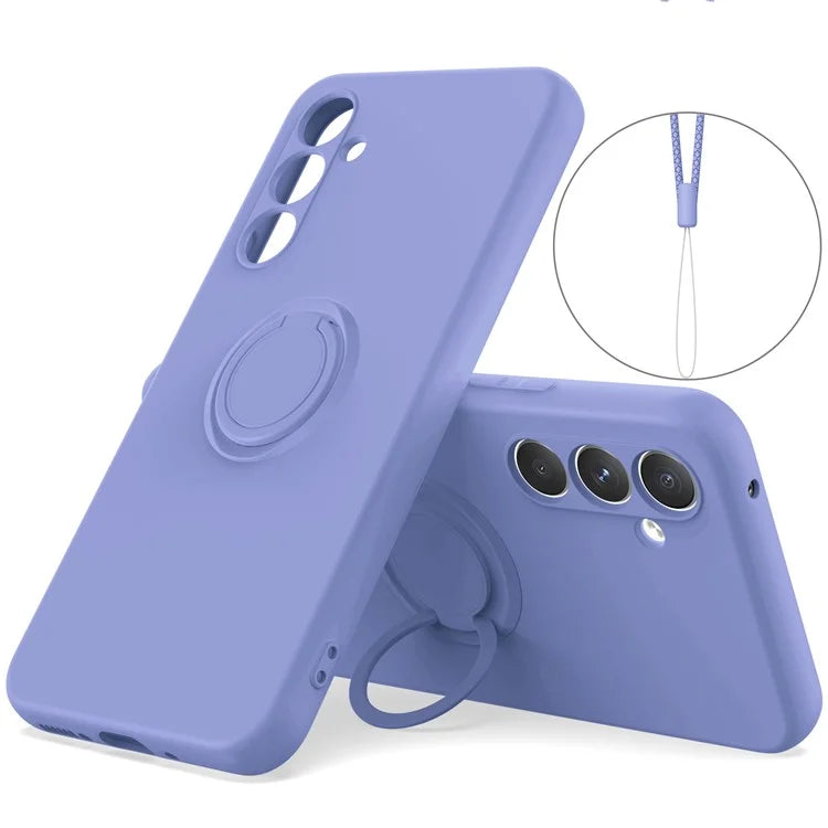 For Samsung Galaxy A05s 4G Liquid Silicone Case Ring Kickstand Cover with Strap