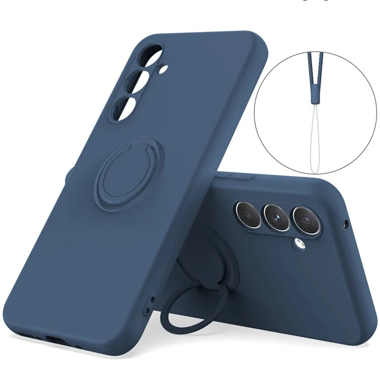 For Samsung Galaxy A05s 4G Liquid Silicone Case Ring Kickstand Cover with Strap