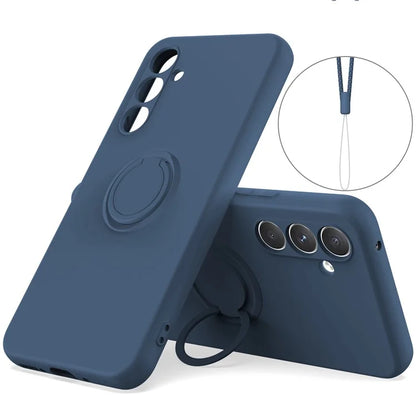 For Samsung Galaxy A05s 4G Liquid Silicone Case Ring Kickstand Cover with Strap